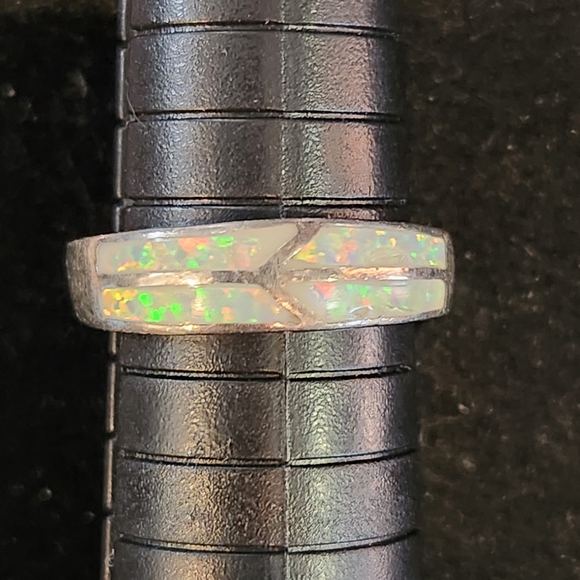 Sterling Silver 925 Modernist Opal Inlay Ring Size 8 - Picture 3 of 7